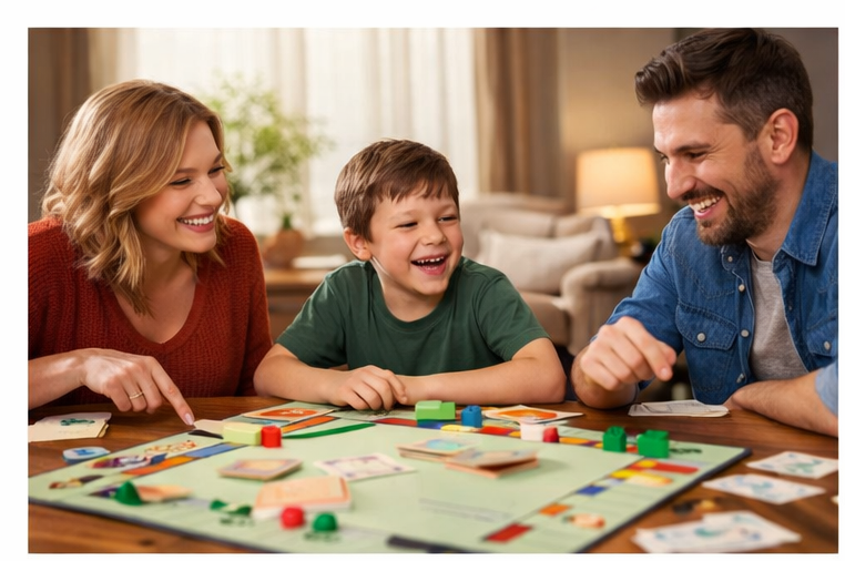 Family enjoying a board game night