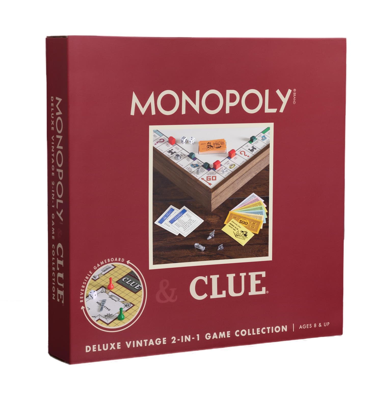 WS Game Company Monopoly and Clue 2-in-1 Deluxe Vintage Edition