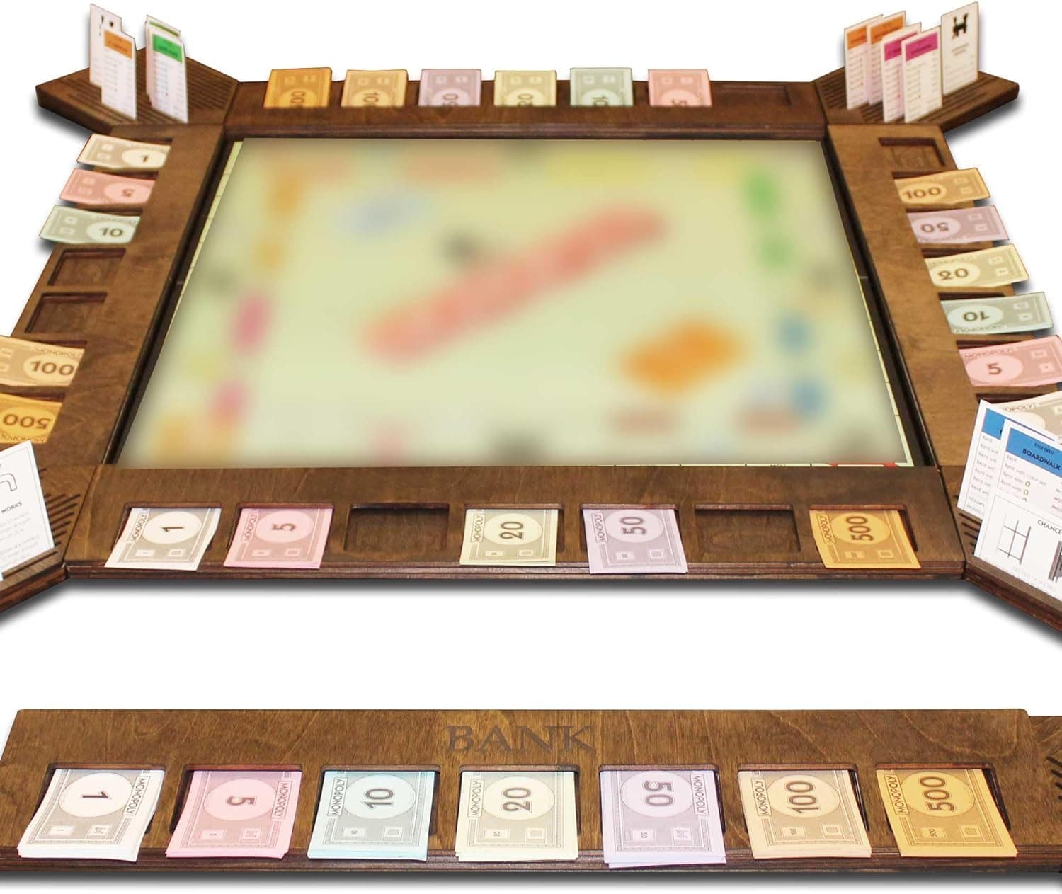 Custom Wood Game Board Frame and Organizer for Monopoly (Walnut)