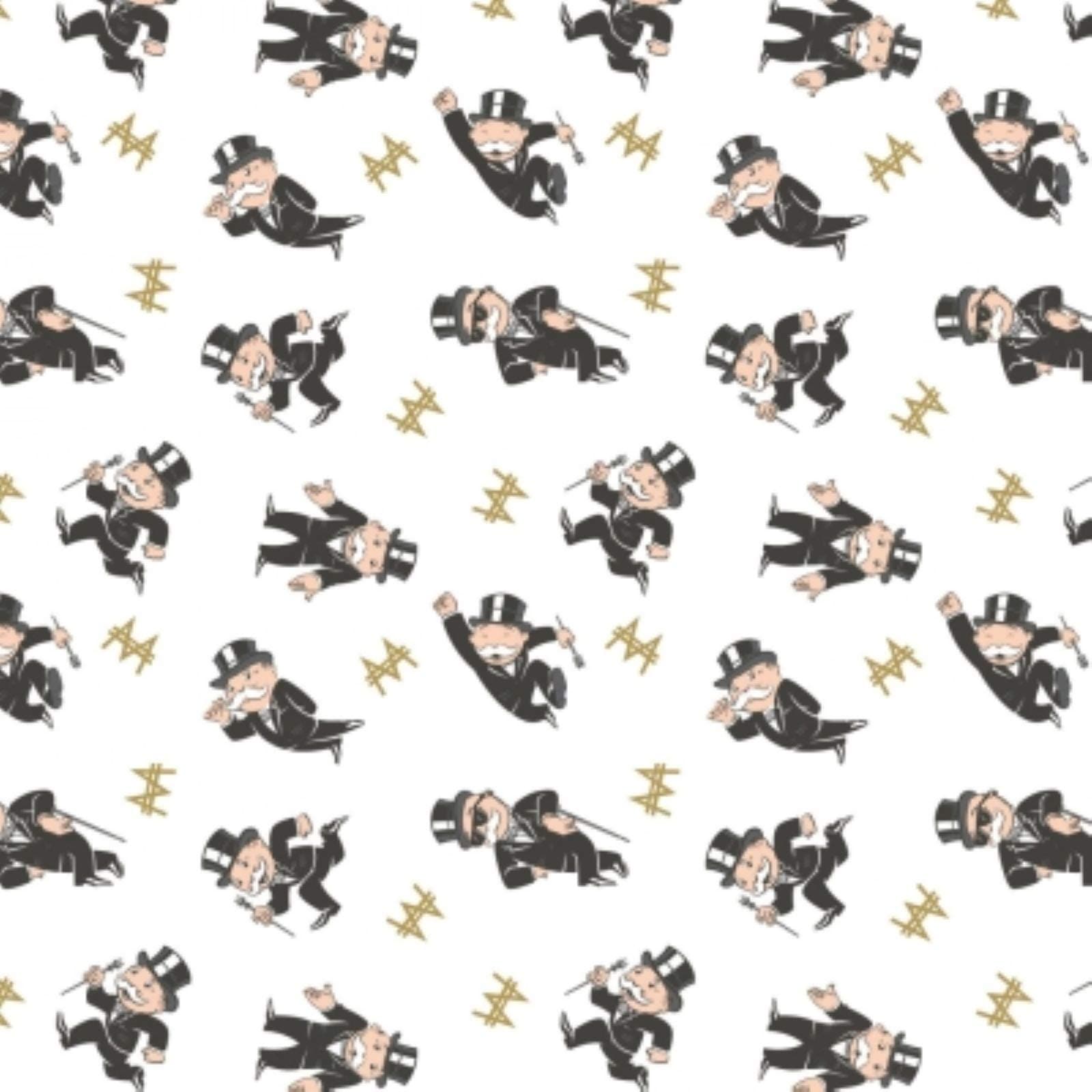 Mr. Monopoly Toss Fabric, White (By the Yard)