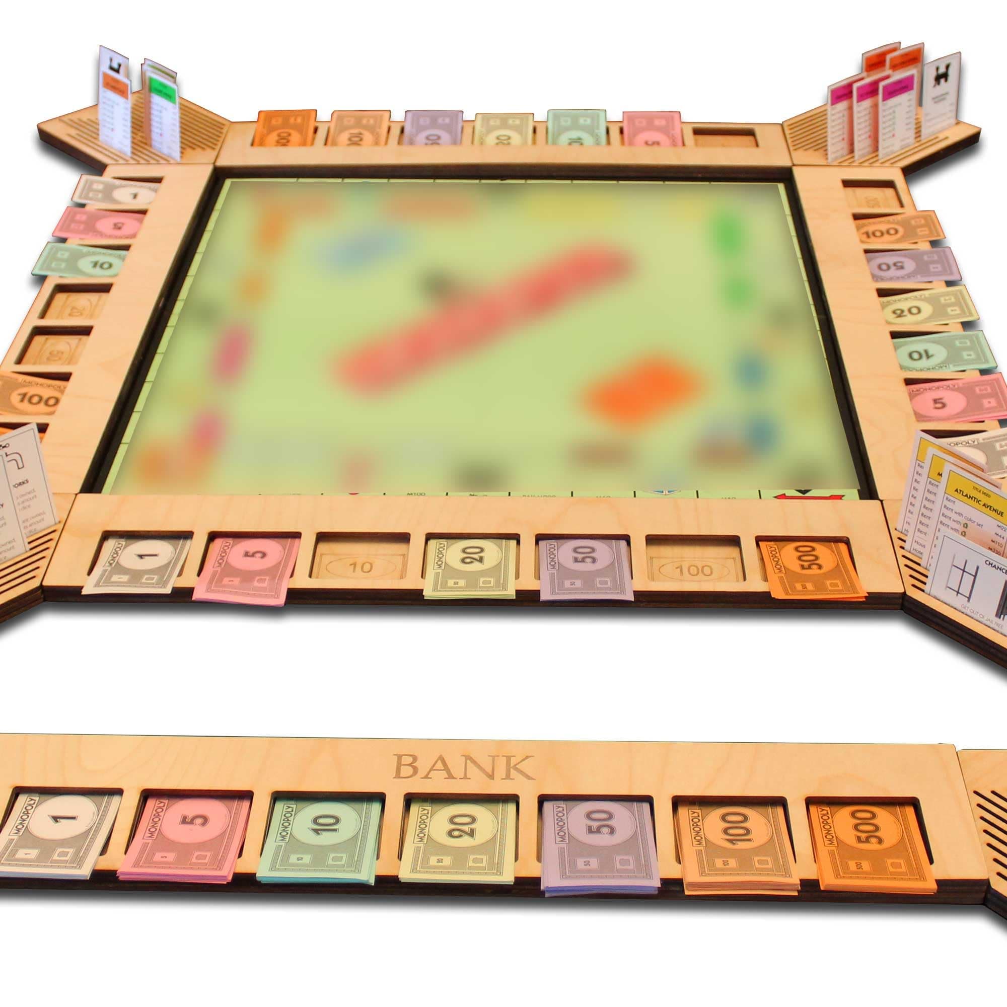 Custom Wood Game Board Frame and Organizer for Monopoly (Natural)
