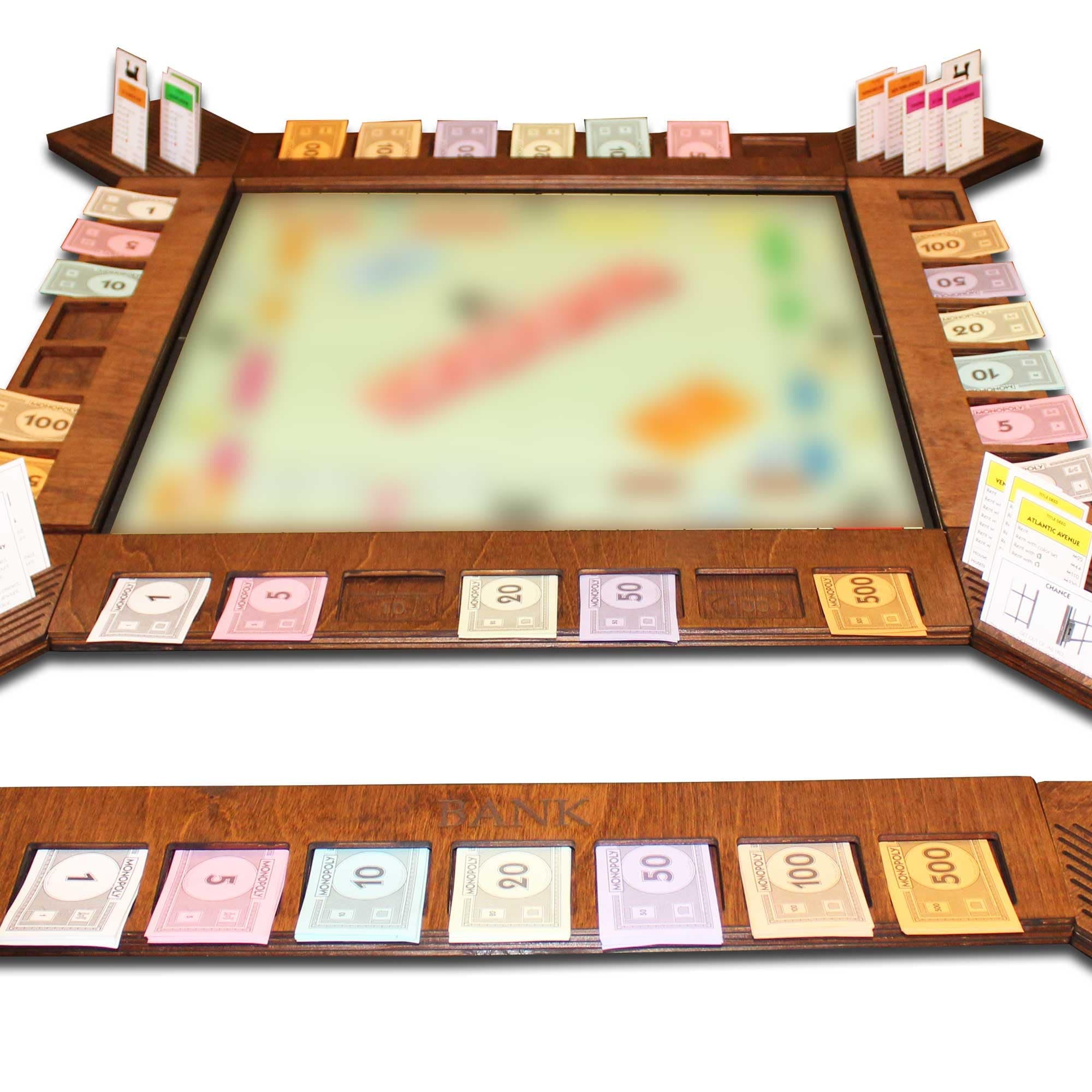 Custom Wood Game Board Frame and Organizer for Monopoly (Red Oak)