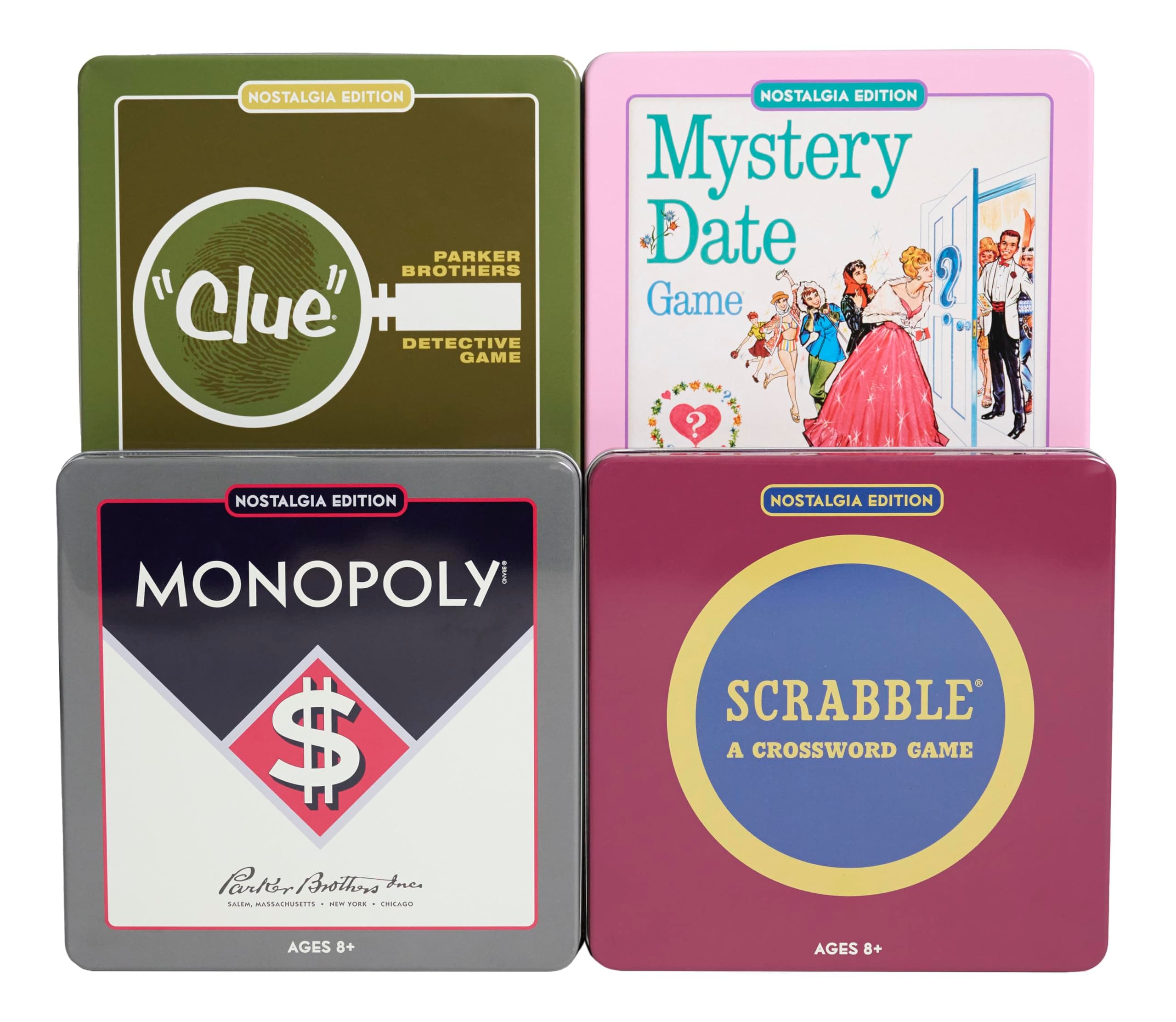 WS Game Company Scrabble, Monopoly, Clue and Mystery Date Nostalgia Tin Collection