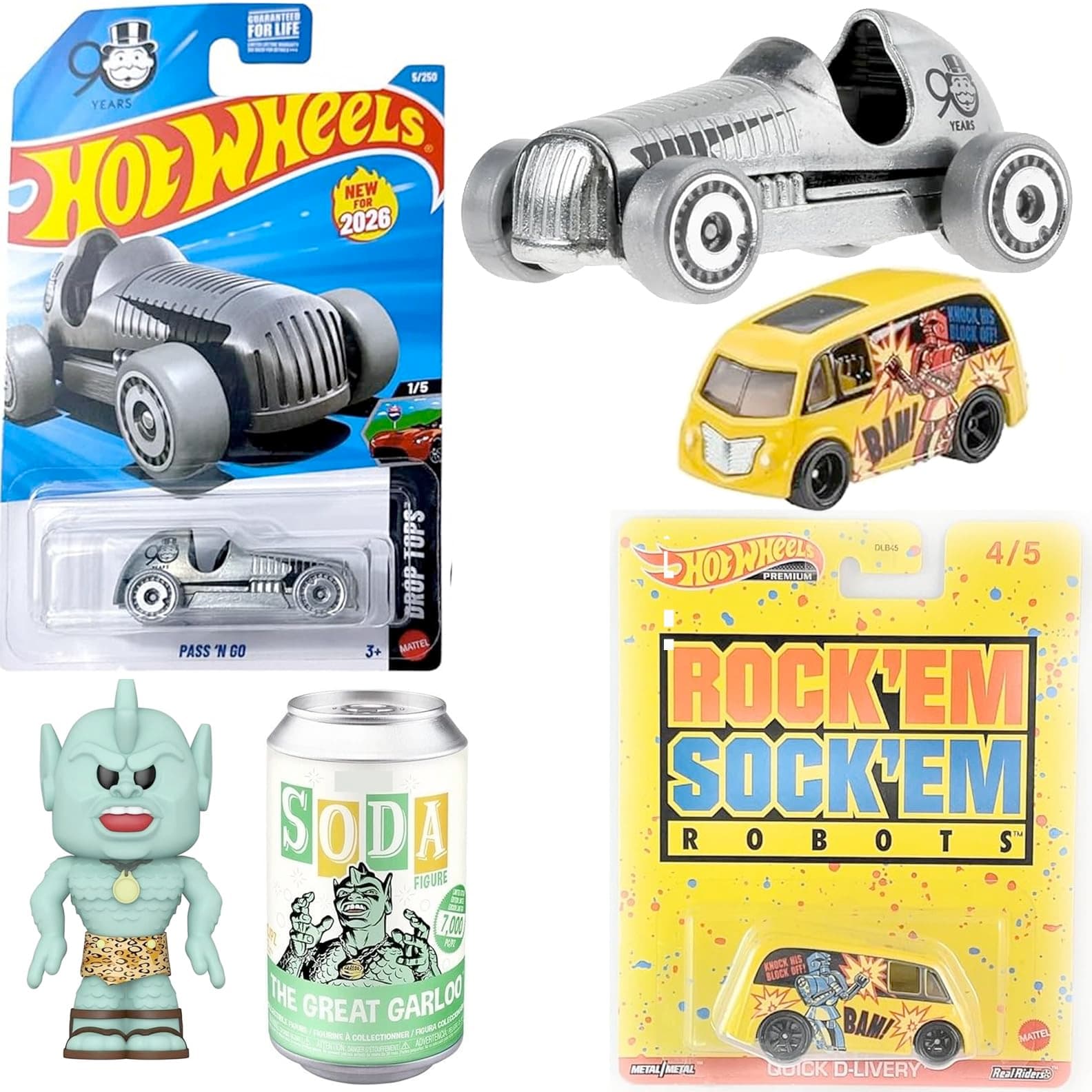 Hot Wheels Pass Go Monopoly Car with Retro Toys Van and Figure