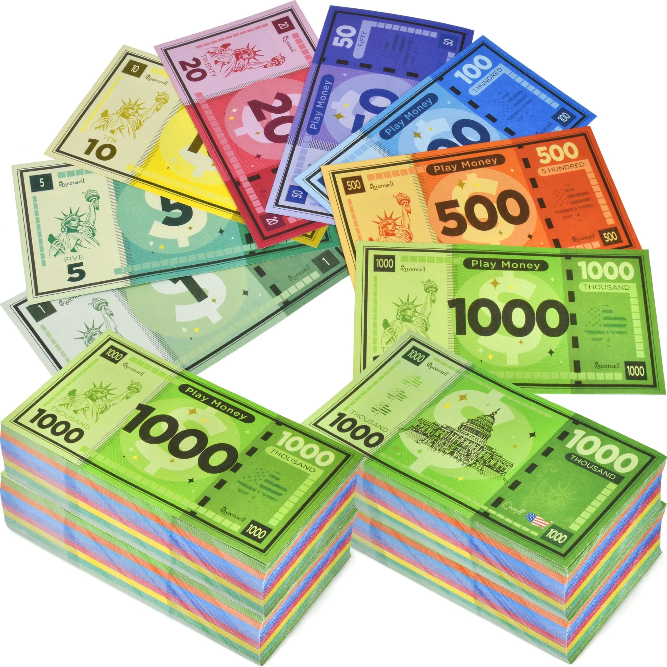 Queensell Play Money for Monopoly (480 Bills)