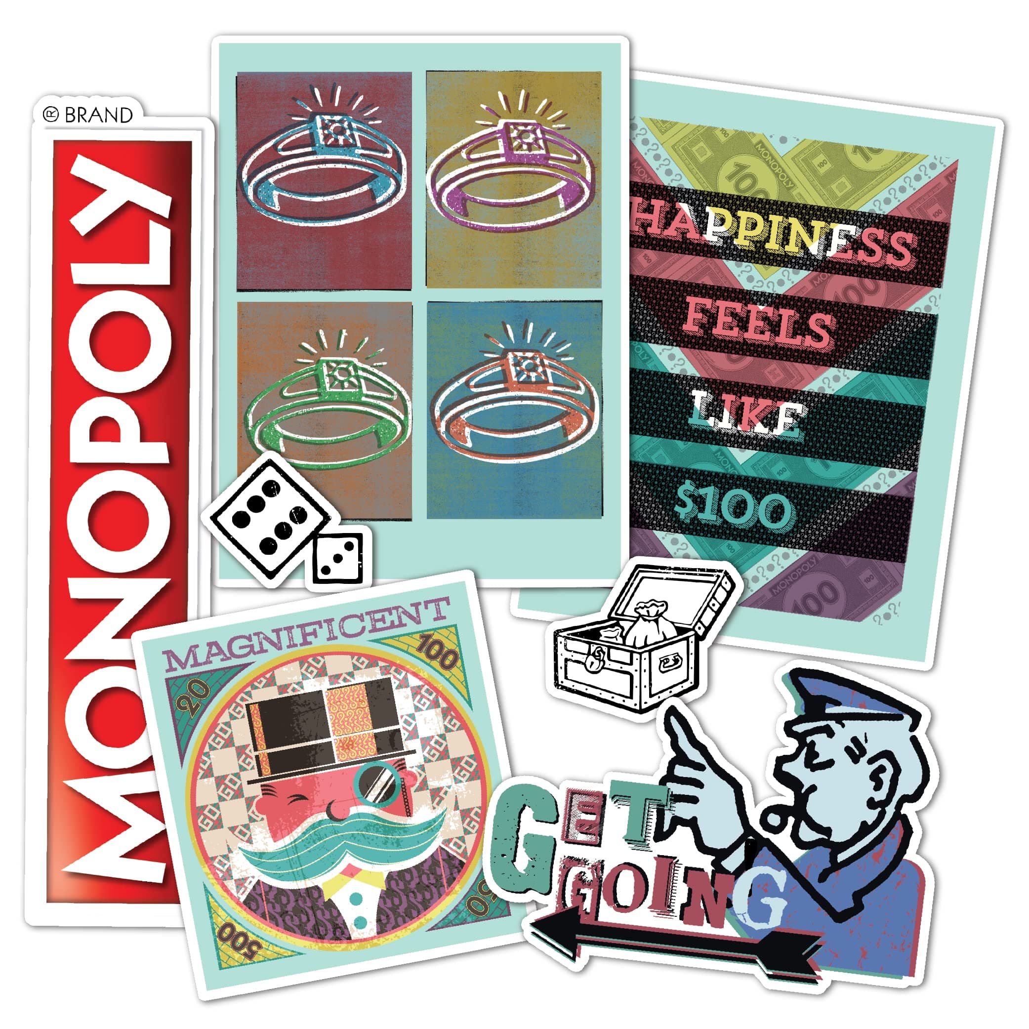 Monopoly Vinyl Sticker Pack, 7 Stickers